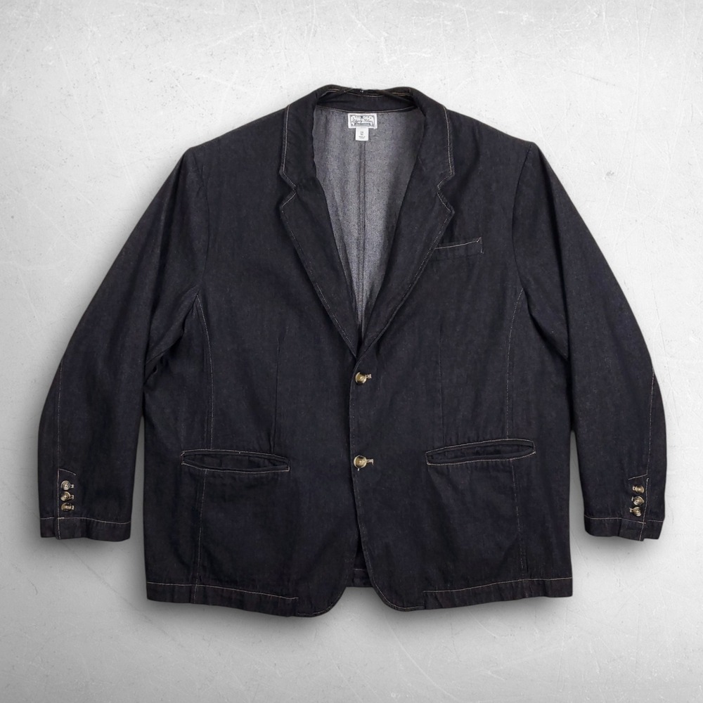 Denim Blazer Jacket Men XXL Black Two Button Notch Lapel Casual Liberty Blues